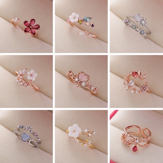 Moda Cristal Zircônio Anéis Doce Flor Folha Borboleta Ajustável Abertos Feminino Noivado Joalheria Presente