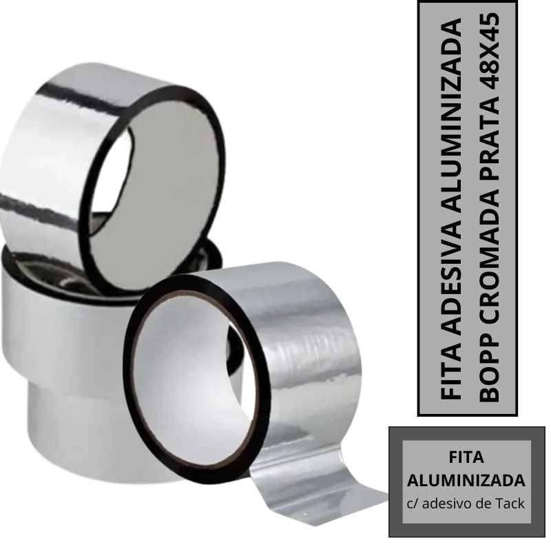 Fita Aluminizada 48mm x 45m Metalizada Para Emenda Da Manta Térmica Cromada Isolamento Térmico Forração Caixa de Isopor para Refrigeração Multiuso Ar Condicionado vedação e reparos uso geral Original