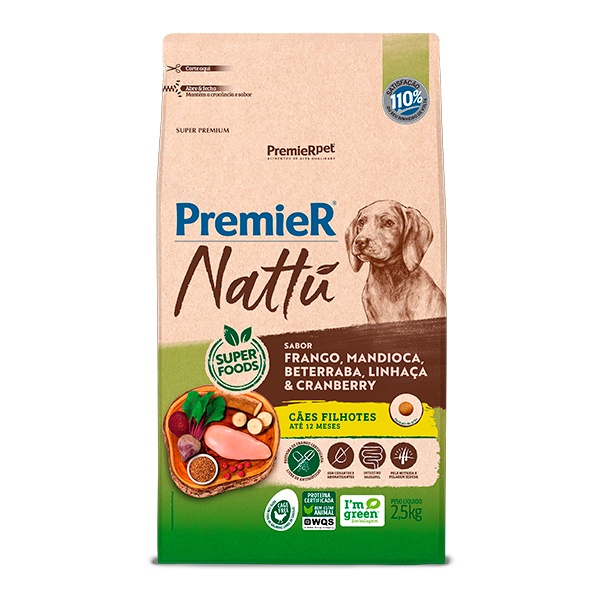 Ração Premier Nattu para Cães Filhotes Sabor Mandioca - 2,5Kg em Oferta na Shopee