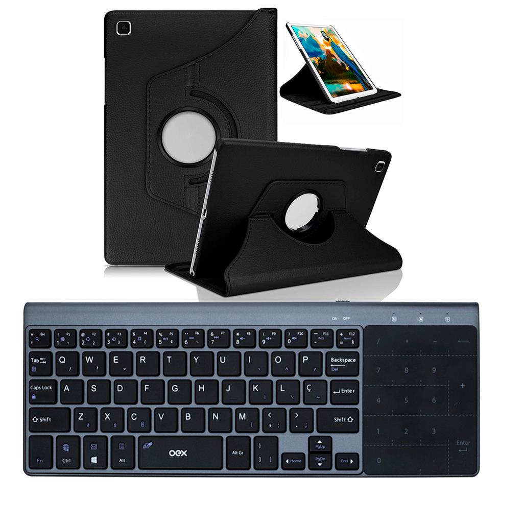 Capa preta p/ Tablet Samsung X200 X205 MiniTeclado Bluetooth c/ Touchpad