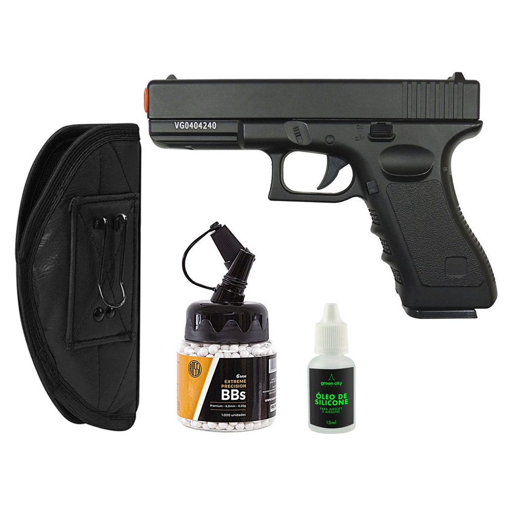 Pistola Airsoft Full Metal Glock V20 Spring 6mm com 1000 Esferas BBs