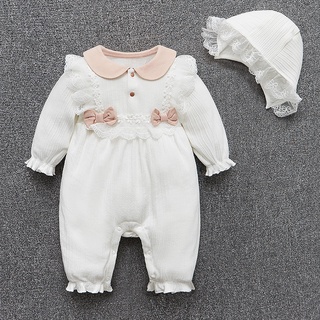 Babados Rendas Menina Roupa Do Bebê Recém-Nascido Manga Longa Princesa Primavera Macacão Infantil Meninas + Chapéus