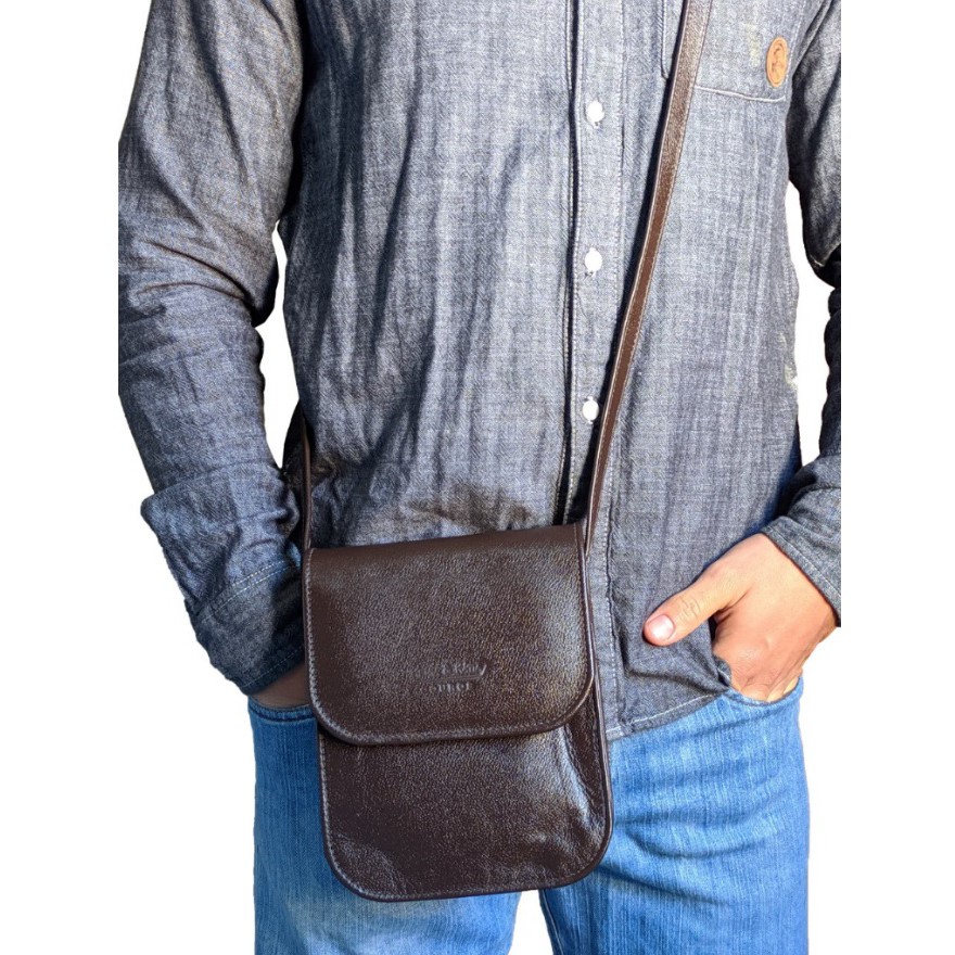 Bolsa Transversal Masculina Em Couro Legitimo Carteiro Capanga