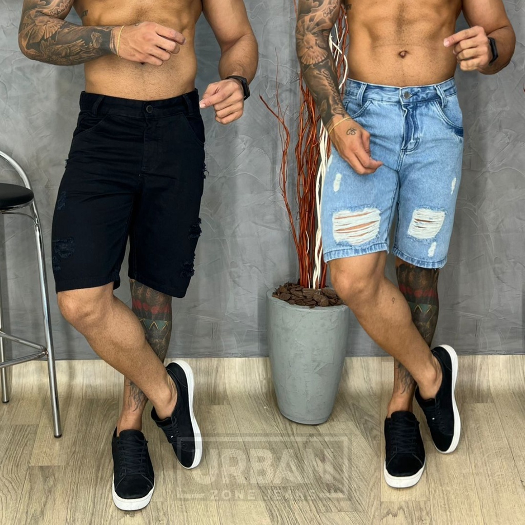 Bermuda Masculina Jeans Destroyed Rasgada Moda Masculina em Oferta na Shopee