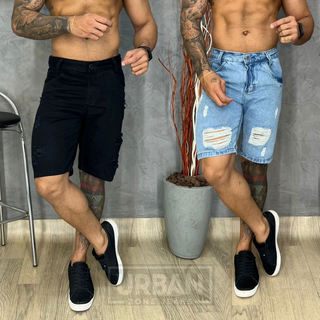 Bermuda Masculina Jeans Destroyed Rasgada Moda Masculina em Oferta na Shopee