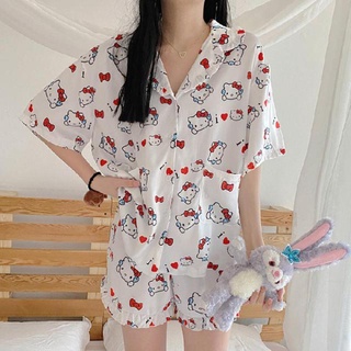 Pijama feminino Kawaii Anime, lindo conjunto de blusa de pelúcia e