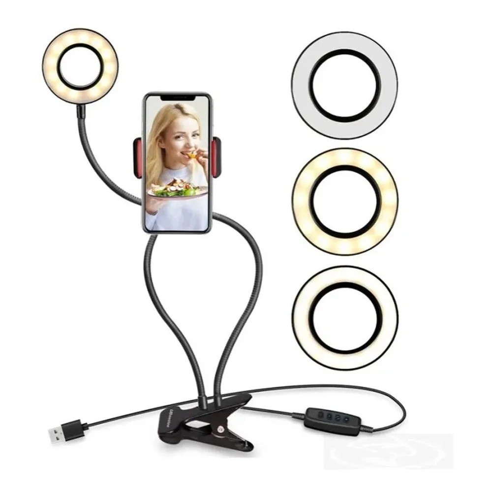 Iluminador Ring Light Led Live Circular Profissional 2x1 Completo Com Suporte Para Celular Smartphone