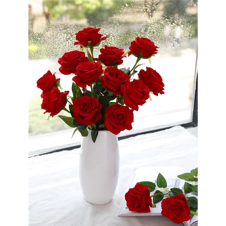 Rosas Artificiais Vermelhas Decoração Enfeite Casa 5 flores Ou 1 flor |  Shopee Brasil