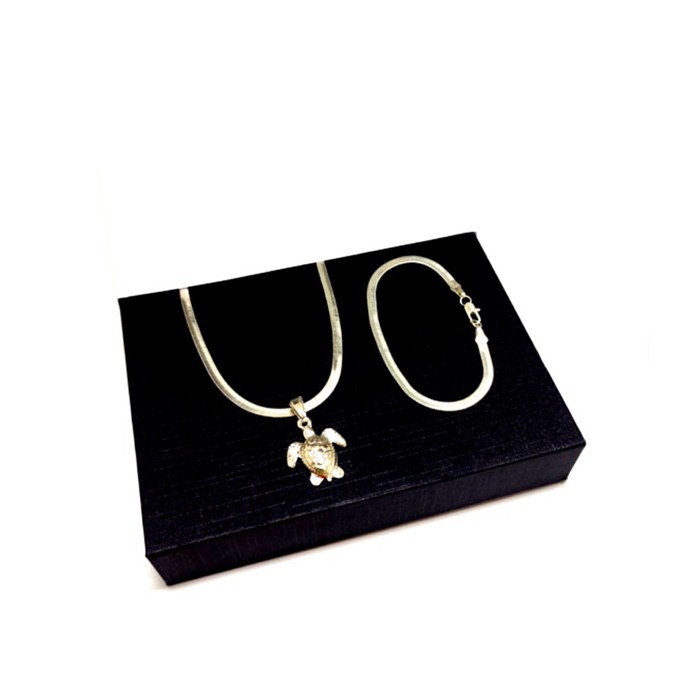 Kit Feminino Tartaruga Corrente e Pulseira Laminada Folheada a Prata 925 Lindo