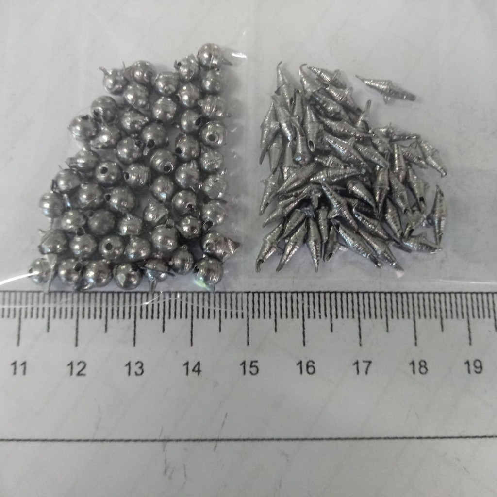 Kit Chumbadas Para Pesca De Lambari = 100 Unidades, Sendo 50 Unidades Modelo Arroz + 50 Unidades Modelo Bola