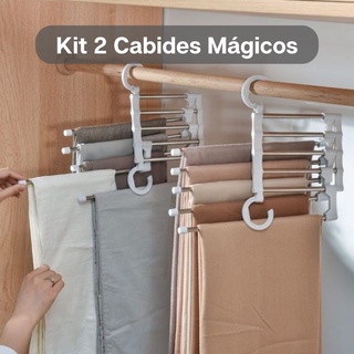 Kit Com 2 Cabides Multiuso 5 em 1 Aço Inox Guarda Roupa Organizador Cabideiro de Calças C…