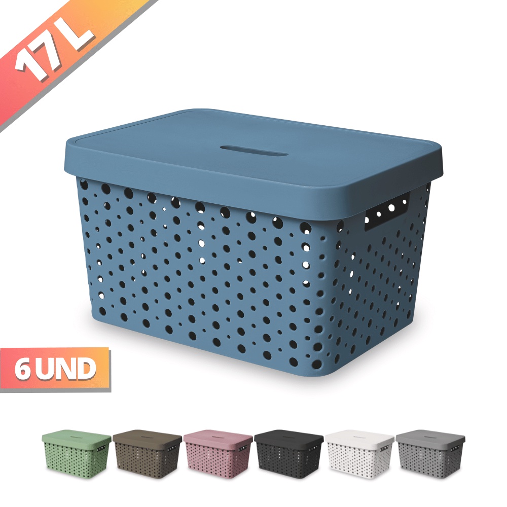 Kit 6 Caixa Organizadora Trama Rattan 17L Usual Utilidades