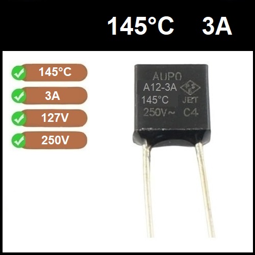 1 Fusível Térmico 3A 145 Graus 145C 145°C 250V