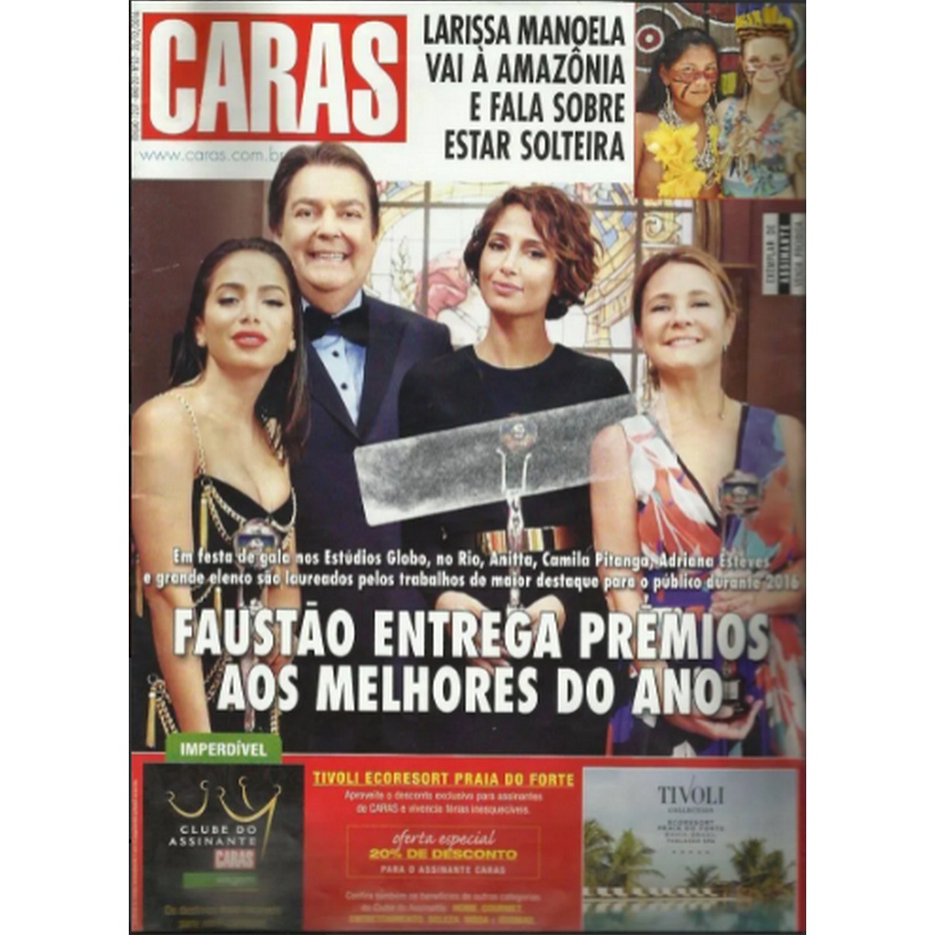 REVISTA CARAS, DE 2016, COM ANITTA, FAUSTÃO, CAMILA PITANGA E ADRIANA ESTEVES NA CAPA.