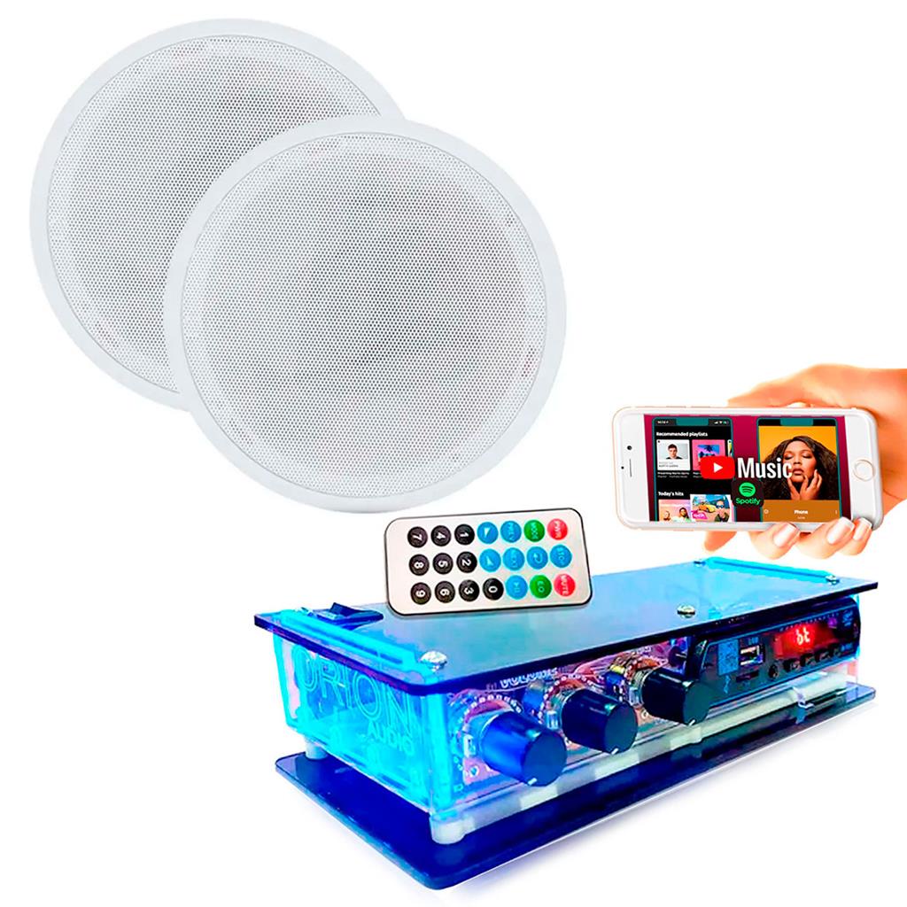 Kit Som Ambiente 2 Arandelas Brancas 6 Receiver Bluetooth