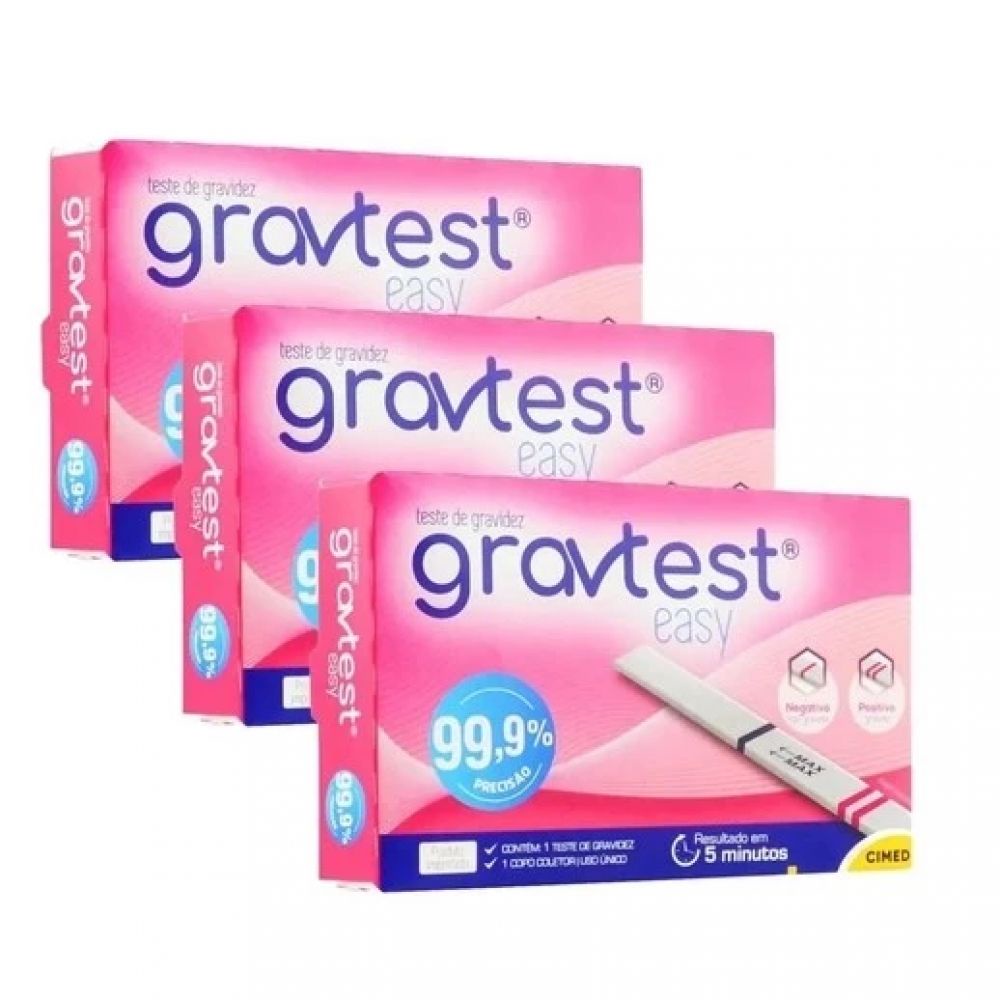 Kit Testes de Gravidez Gravtest Easy Precisão 99,9% Cimed Original - 3 Unidades