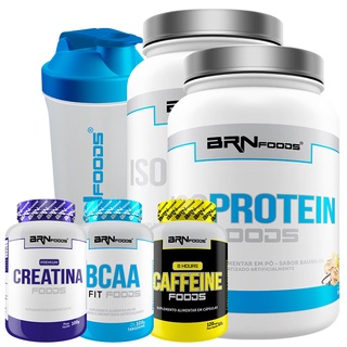 Kit 2x Whey Protein Iso Protein 900g + Cafeína 100g + Premium Creatina 100g + BCAA 100g + Coqueteleira - BRN FOODS