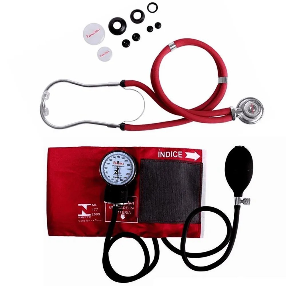 Kit Esfigmomanômetro + Estetoscópio Premium Todas as Cores