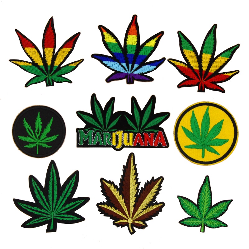 Omo Marijuana Folha Padrão Bordado Pano Patch Roupas Crachá Braçadeira Calças Patch Decalque Adesivo Pode Ser Ferro