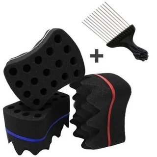 Esponja Nudred Enrolar Cabelo Dupla M 16 mm + Pente Afro Metal