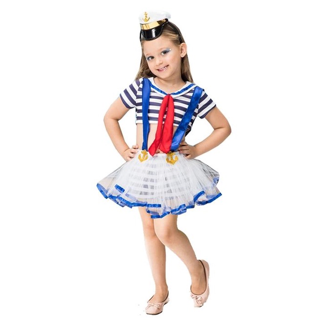 Fantasia de Marinheira Infantil Com Chapéu Tutu e Shorts