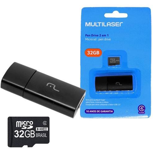 Pen Drive 2 Em 1 Multilaser Leitor USB + Cartão De Memória Classe 4 8GB - MC161
