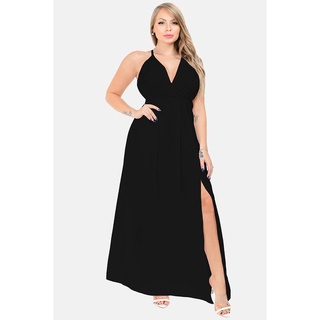 Vestido Longo Feminino Decotado com Bojo Cintura Alta Forrado Fenda Lateral Festa Formatura Casamento Civil P ao G