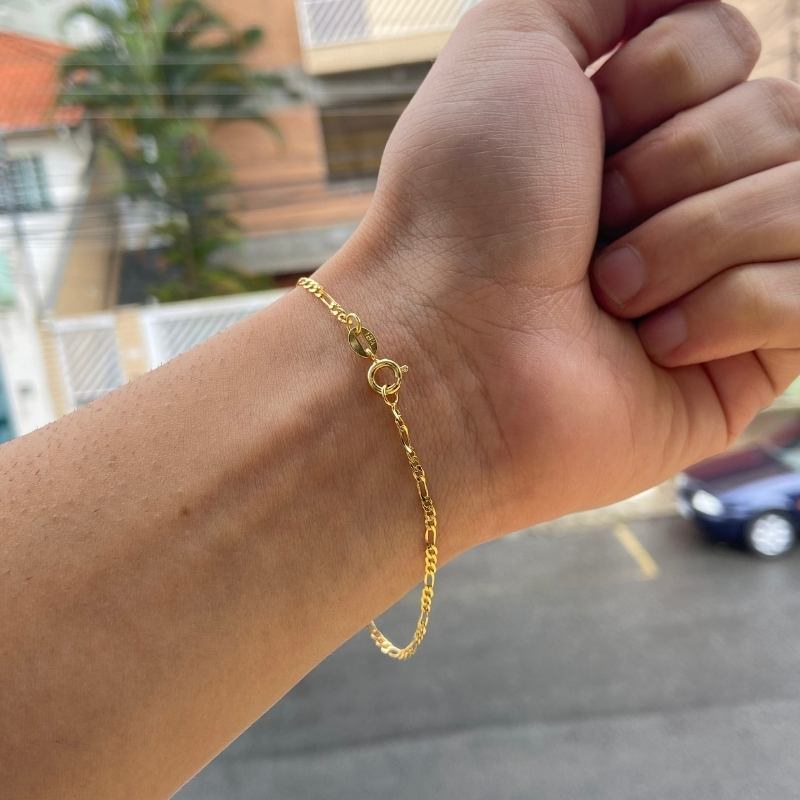 Pulseira Masculina de Ouro 24K Pulseira 3 por 1 Grumet Fina Banhada a Ouro