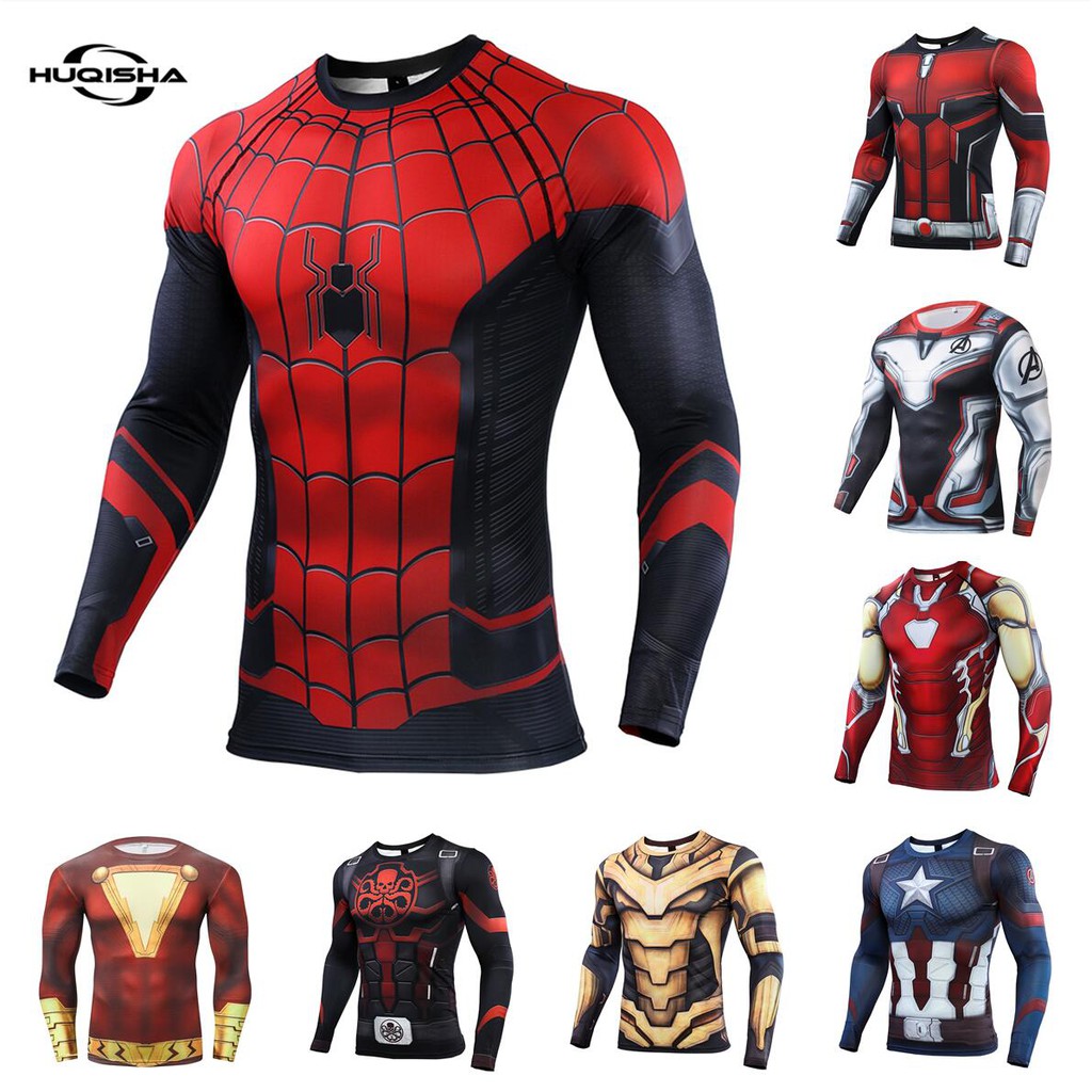 Marvel Superhero Spiderman Camiseta Masculina Compressão Verão Moda Casual Cosplay Esportes Fitness Camisa