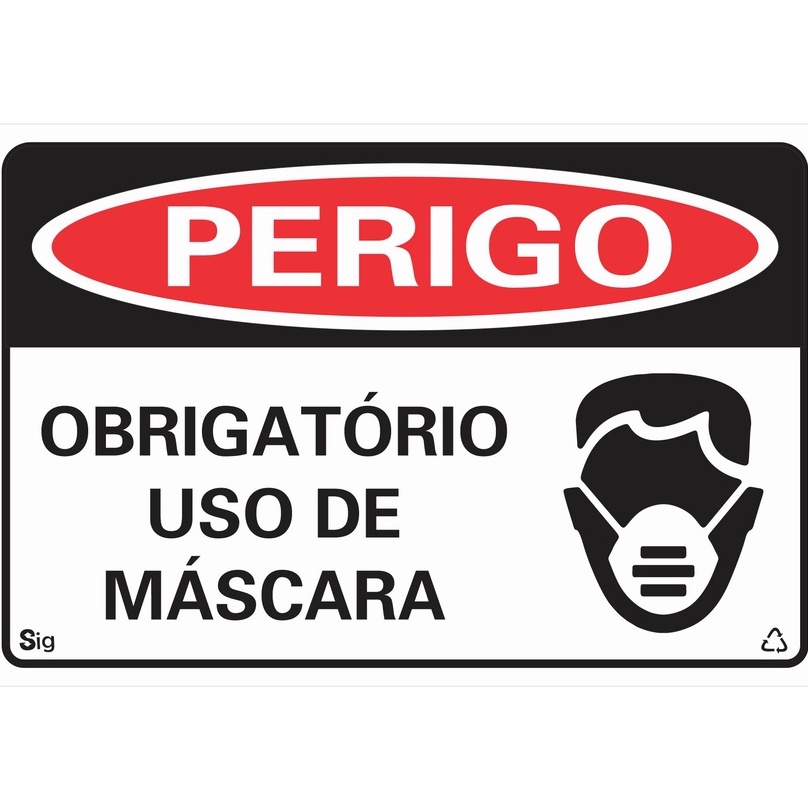 Placa de Sinalização PERIGO OBRIGATÓRIO USO DE MÁSCARA 20x30cm