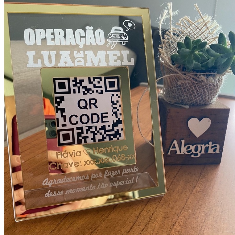Placa Display PIX para Casamento Lua de Mel Operação Lua de Mel Acrílico