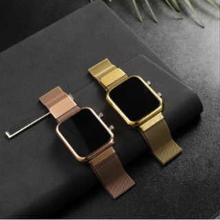 Relógio Digital Feminino Masculino / Pulseira De Malha De AçO InoxidáVel Fashion LED Digital 3456 em Oferta na Shopee