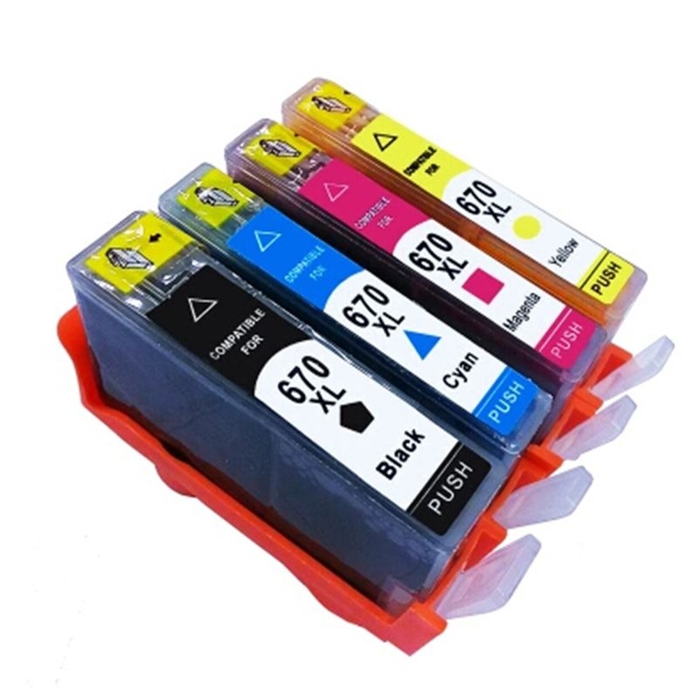 Kit Com 4 Cartuchos Compatíveis HP 670 XL 670XL, CZ117AB CZ118AB CZ119AB CZ120AB 3525 5525 4615 462
