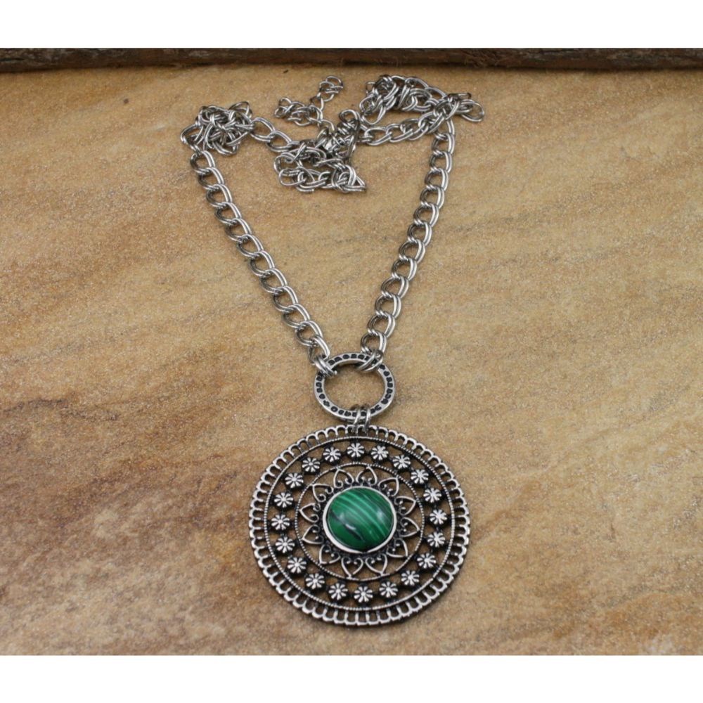 Colar mandala de pedra malaquita colarismo bijuterias femininas acessorios