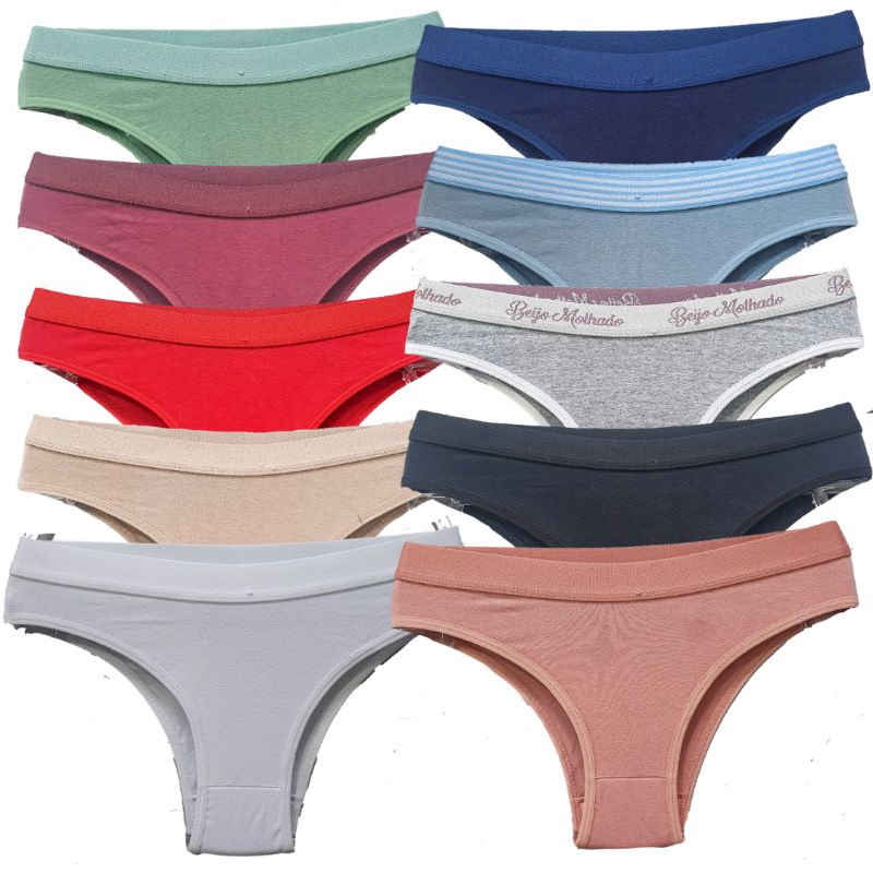 Kit 10 Calcinhas Cueca Feminina de Algodão com Elastico Barra e Viés em Poliamida Para Atacado Ou Revenda