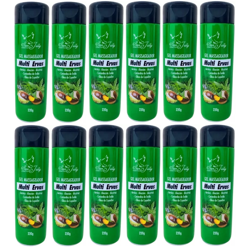 Kit 12 Gel Massageador Multi Ervas 220g - San Jully