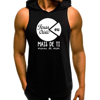 Regata Masculina Com Capuz Frase Gospel Cristã Fitness Academia