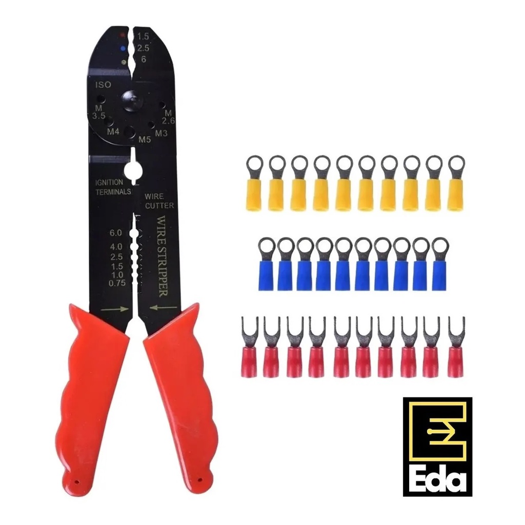 Alicate De Crimpar Terminal Tubular Prensa Tubular Com 30 Terminais Exellent Eda