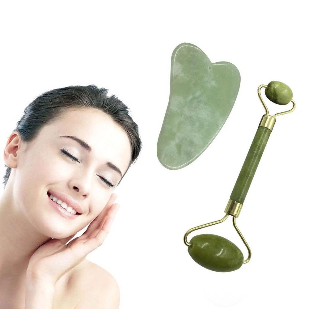 Kit 2 Rolos Rolinho Massageador Pedra De Jade Massagem no rost