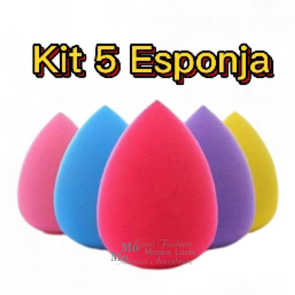 Kit 5 Esponjas Facial Gota Chanfrada/Para Base/Corretivo/Contorno