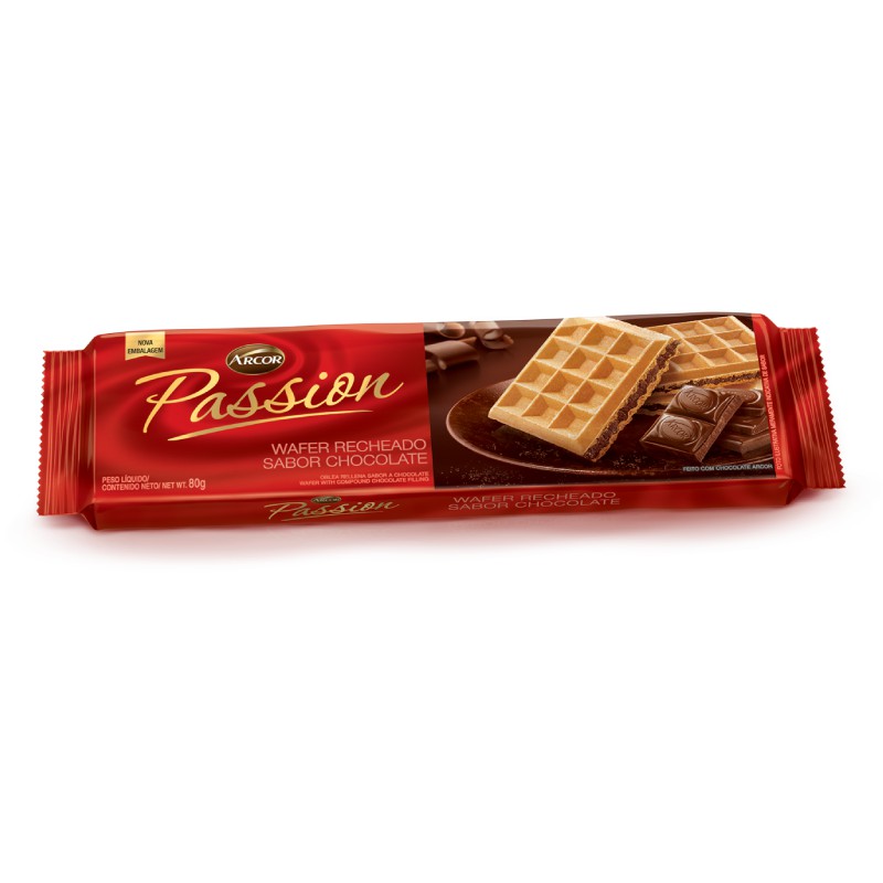 4  unidades Biscoito Arcor Wafer Passion Recheado Sabor Chocolate  80G