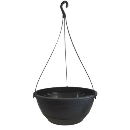 4 vasos pretos para plantas suspensas, 31cm, 6,6litros com haste 47cm para pendurar