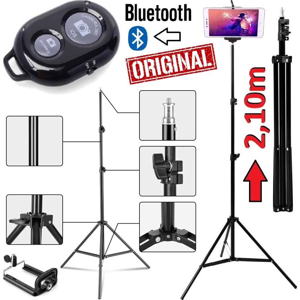 Kit Youtuber Tripé de Celular Universal Pedestal Reforçado Para Flash Ring Light Softbox Selfie Ajustável Robusto 2,10mt
