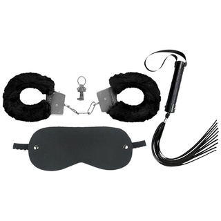 KIT DOMINATRIX - Algemas de Pelúcia + Tapa Olhos + Chicote Erótico - SEX SHOP