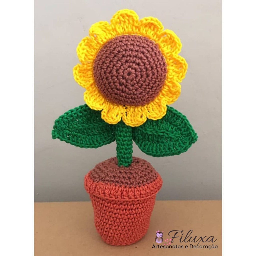 Girassol amigurumi - feito em crochê | Vaso de girassol decorativo | Flor de amigurumi - 22cm