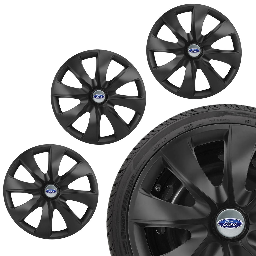 Jogo Calota Aro 14 Ford Ka Fiesta New Fiesta Ecosport Preta Fosca