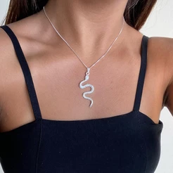 Colar Feminino Cobra Serpente a Prata 925 Antialérgico