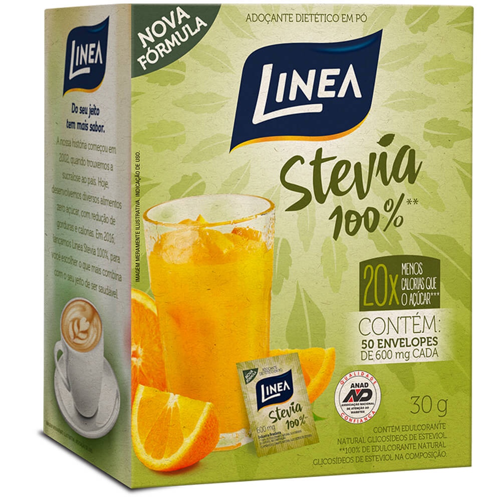 Adoçante Pó Sachê Stevia 100% Linea 30g 50 Sachês de 0,6gr em Oferta na Shopee