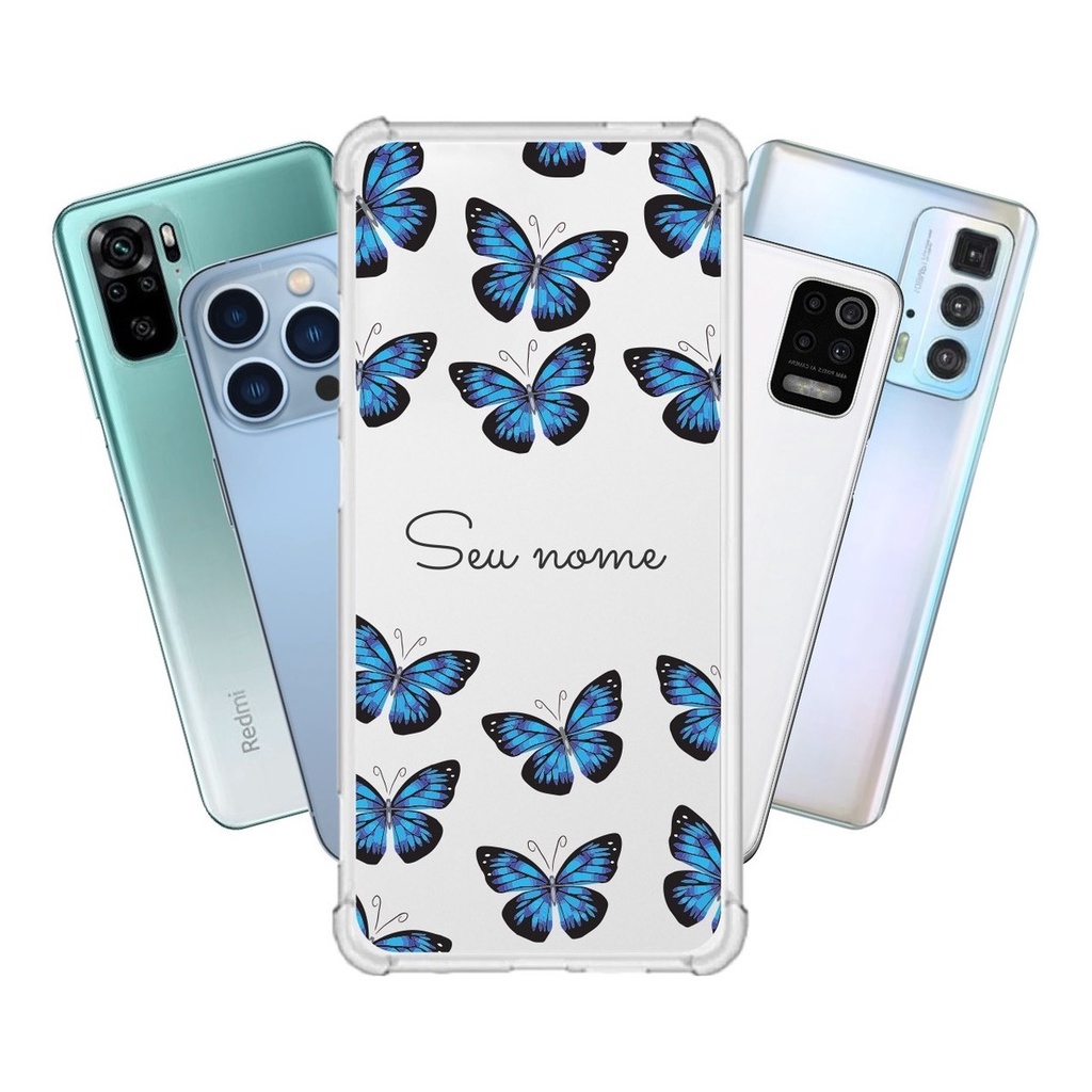 Capinha para Samsung A53 5G Anti Impacto Personalizada - Borboletas Azuis com nome com nome e incial