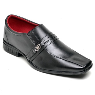 Sapato Social Masculino Preto Marrom de Calçar com Fivela Liso e Bico Quadrado Confortável Elegante Estiloso Moderno Clássico Esporte Fino Mocassim Couro Sintético Sola de Borracha